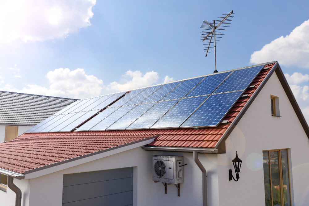 panneaux solaires toit maison illustration 3d