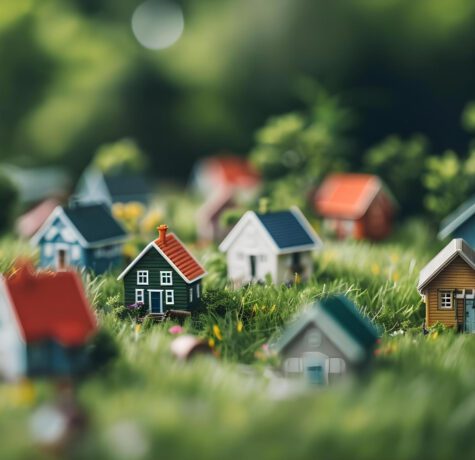 Village miniature dans l'herbe luxuriante