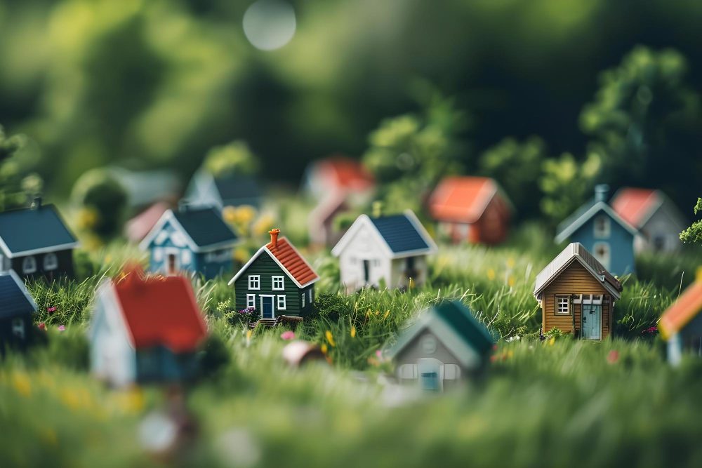 Village miniature dans l'herbe luxuriante